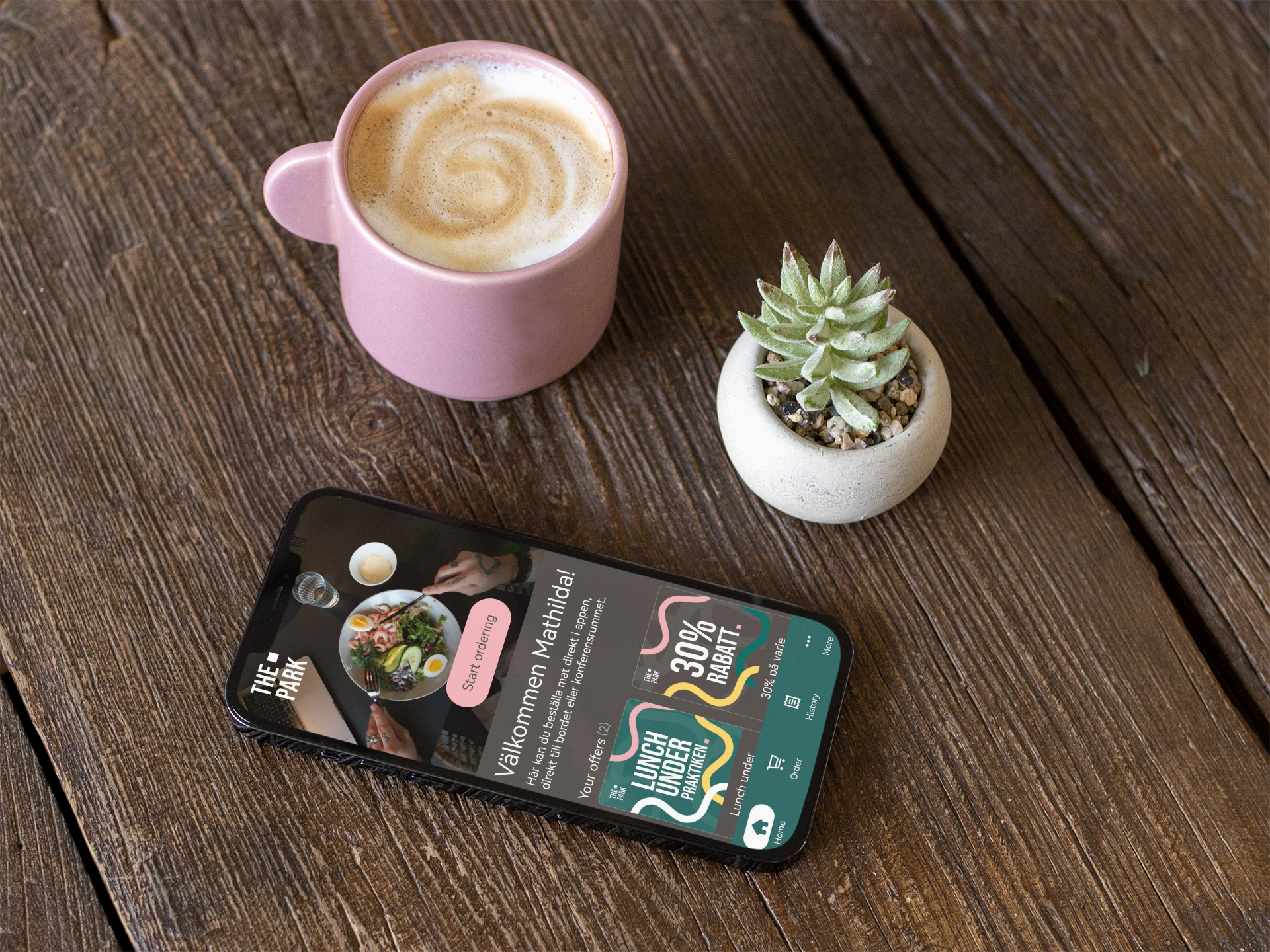 Digital mockup av The Park Bistro Appen